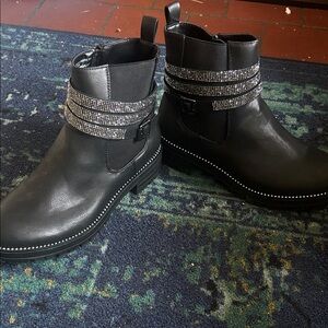 Steve Madden Black Ankle Boots with Rhinestone Accents